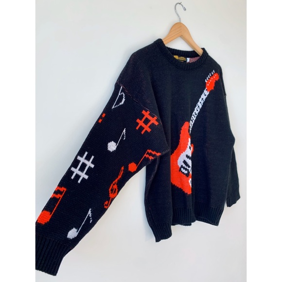 Rare Vintage 🎸 Albert Elovitz Guitar Knit Sweater - Picture 2 of 8